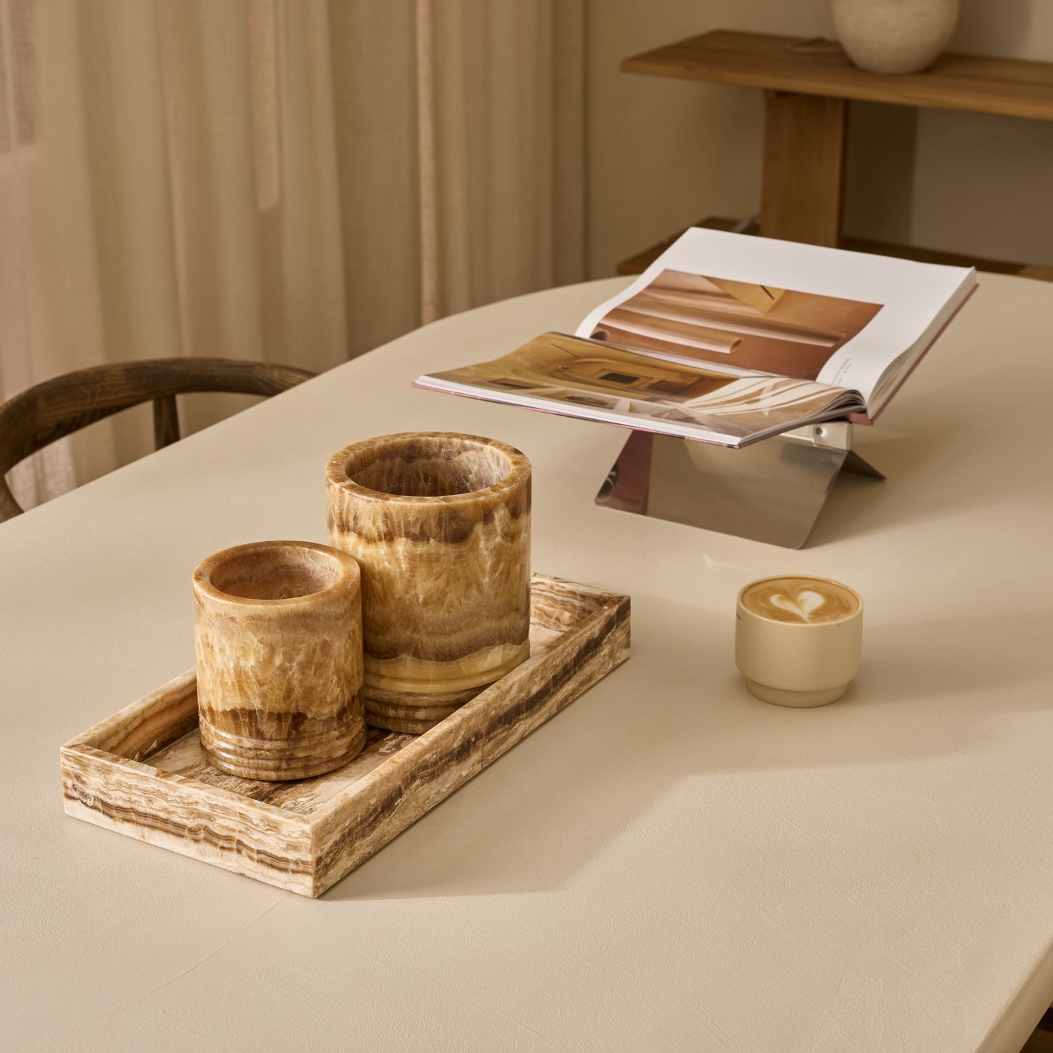 Marble tray with edge 40x20cm sandal onyx