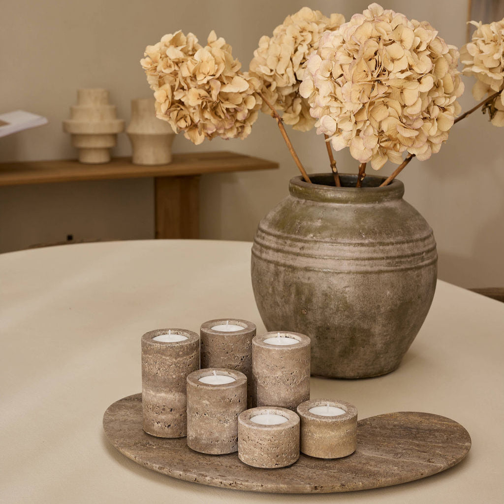 Organisch dienblad Titanium travertine kidney 40x23cm