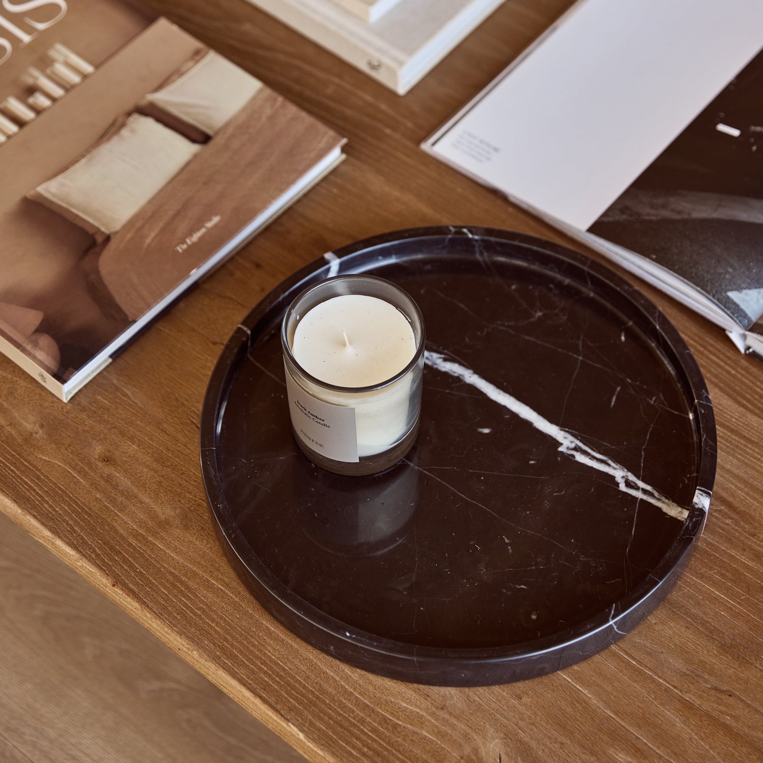 Marmer dienblad rond met rand tray Ø30cm zwart