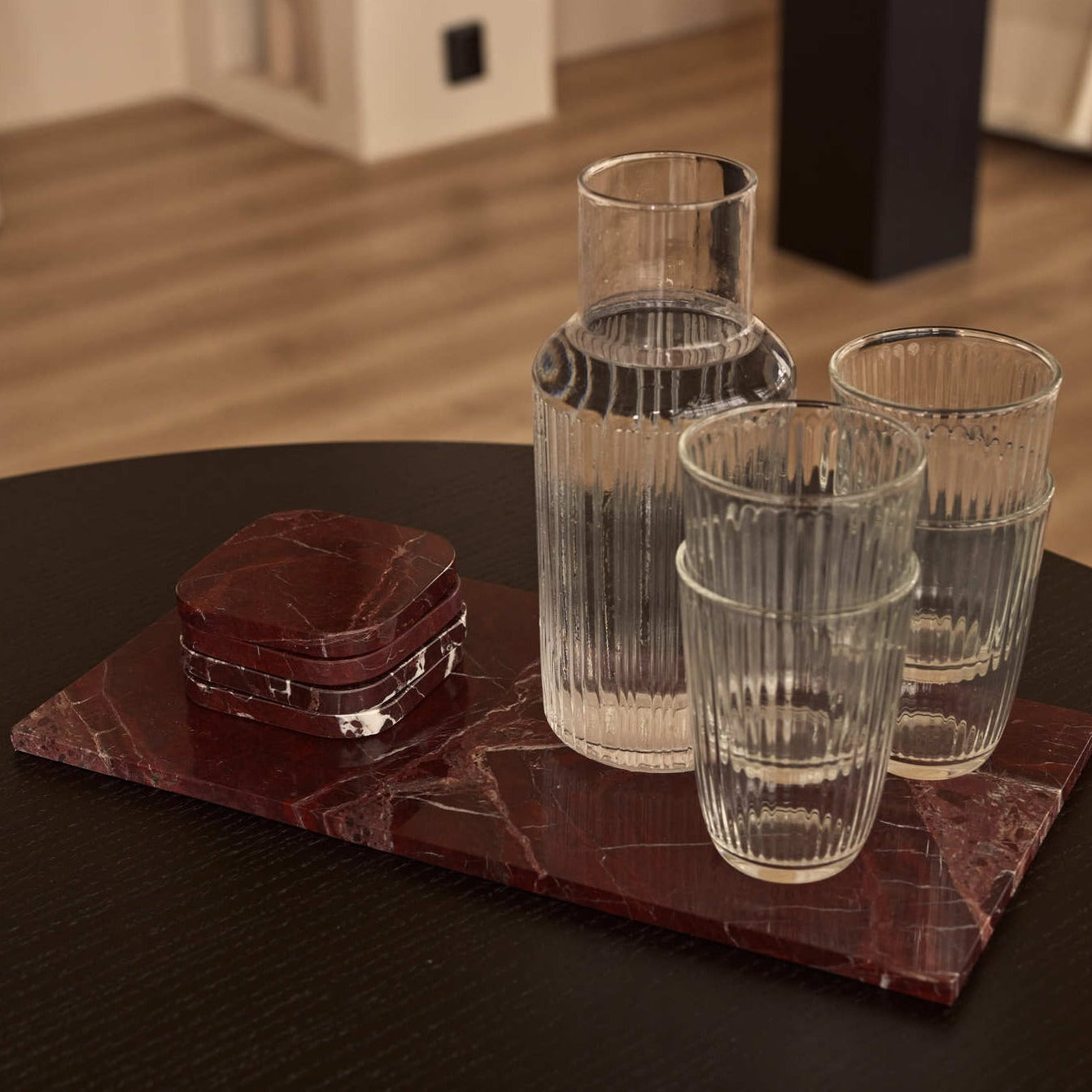 Marmer onderzetters organisch rood set van 4 stuks