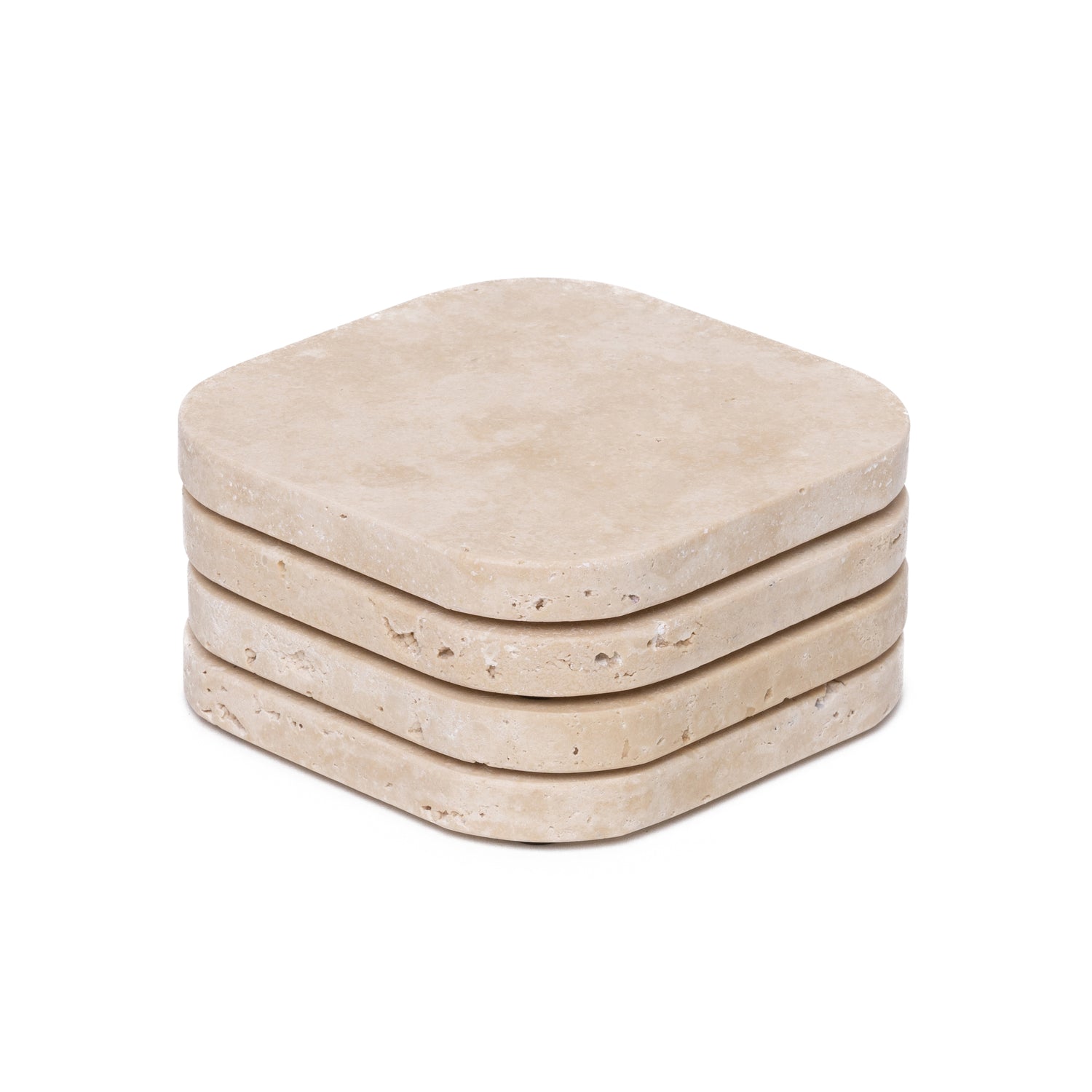 Travertine coaster - organic - set of 4 pieces - 10x10x1cm