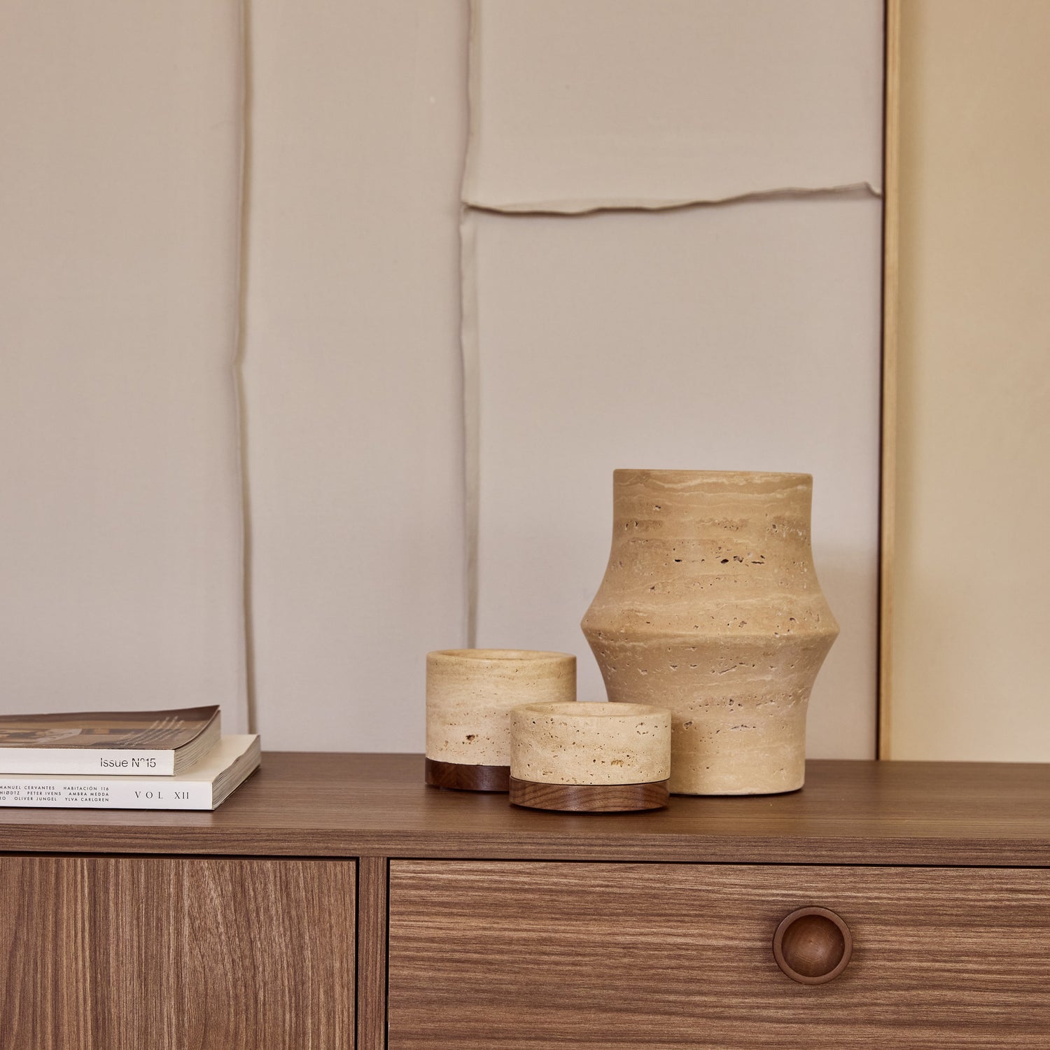 Travertine design vase Ø12x20cm