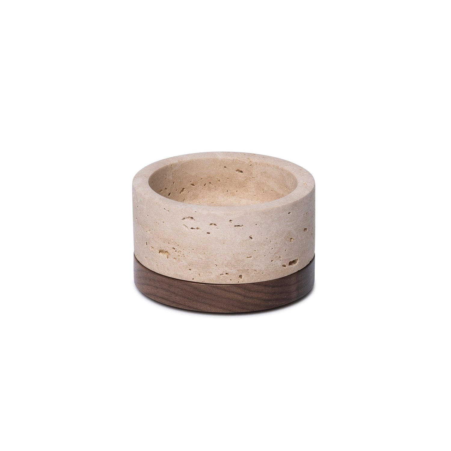 Travertine kaarshouder S Ø9,5x4cm incl. hout plateau
