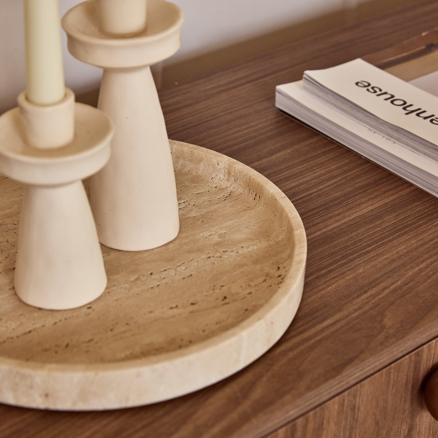 Travertine dienblad rond met rand Ø30cm