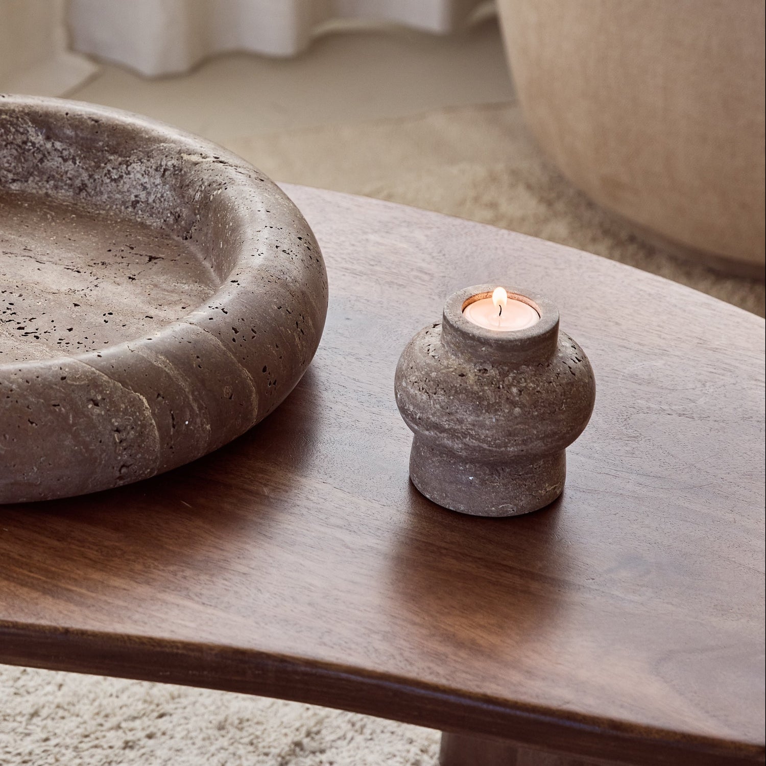 Bublé candle holder Ø10.5x10cm Titanium travertine