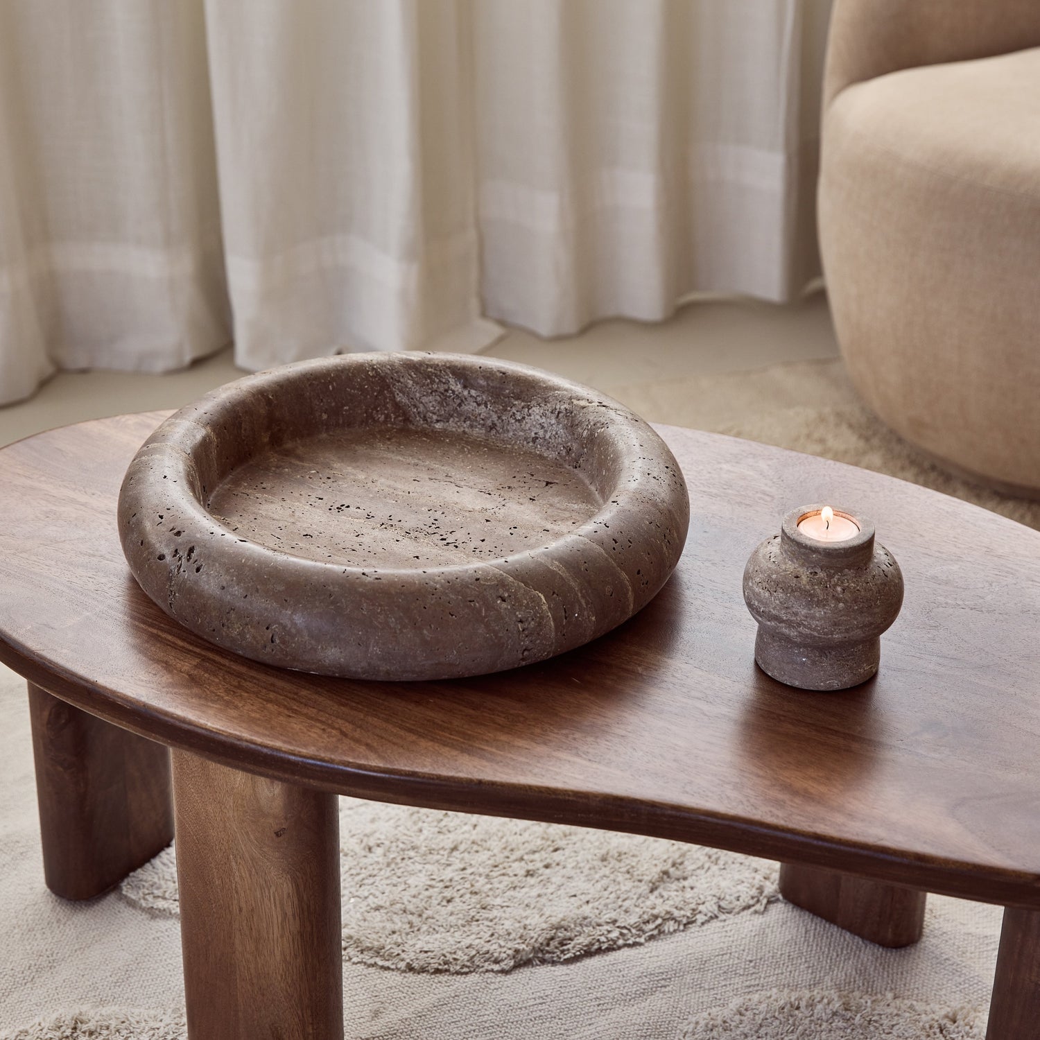 Titanium travertine turban bowl 40cm