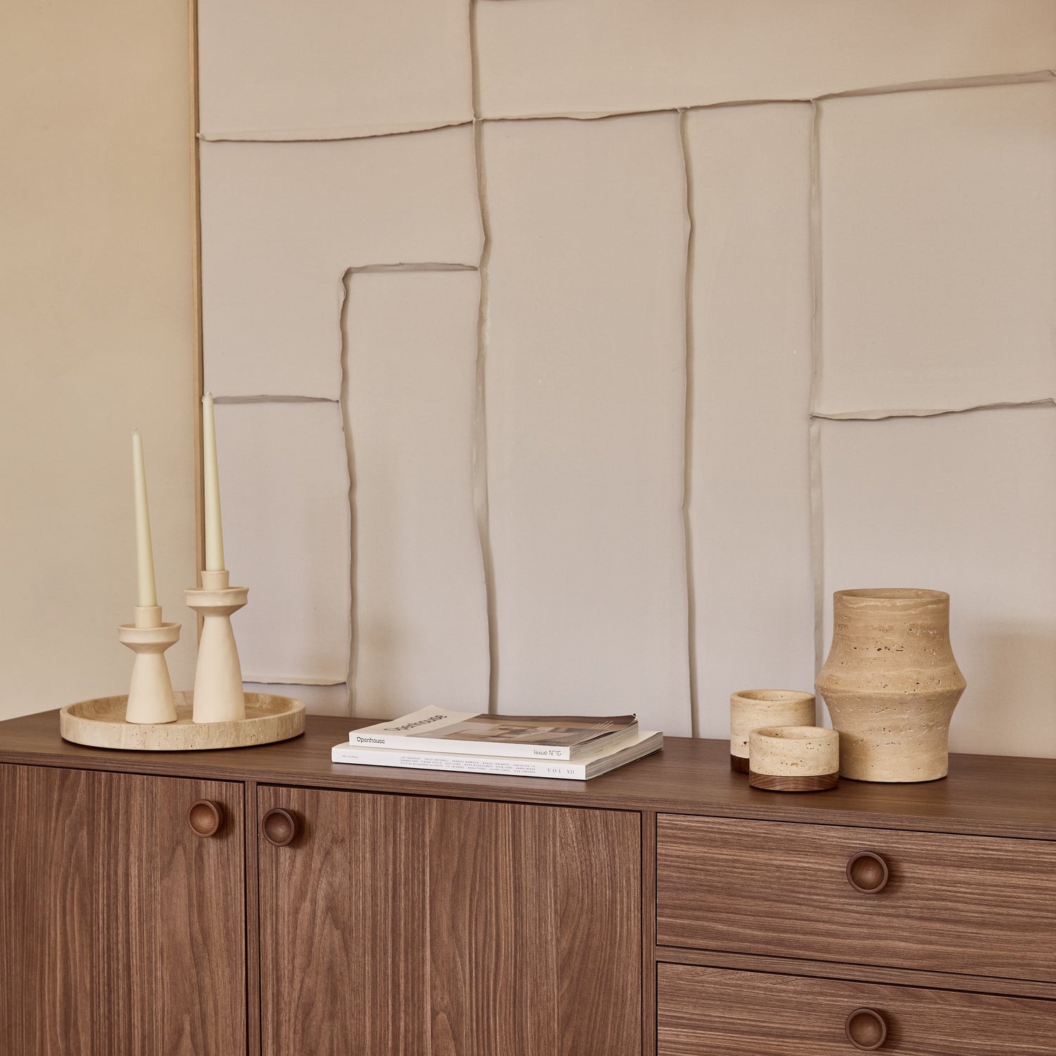 Travertine dienblad rond met rand Ø30cm