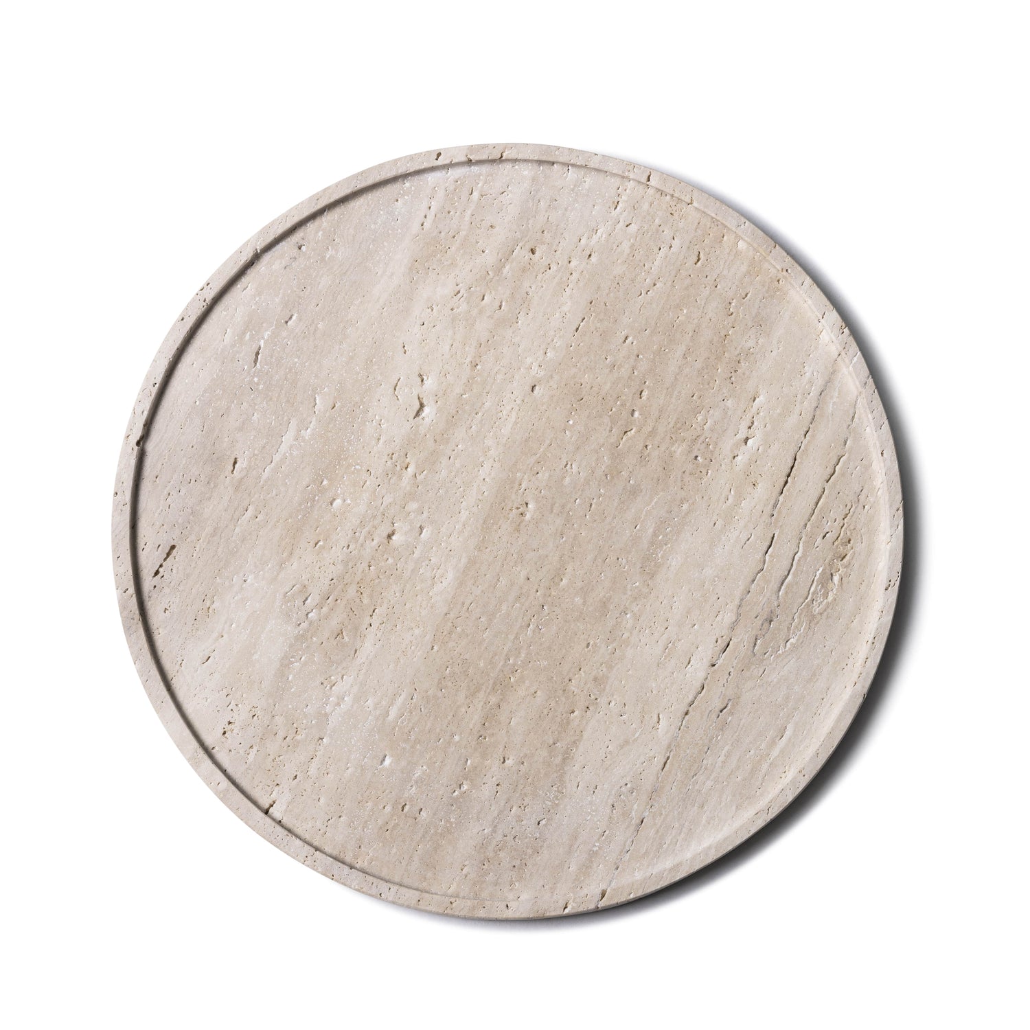 Travertine tray round with edge